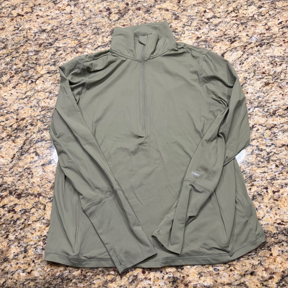 Tilley Mens Quarter Zip Pullover Olive Green UPF 50 Moisture Wicking Size M ws